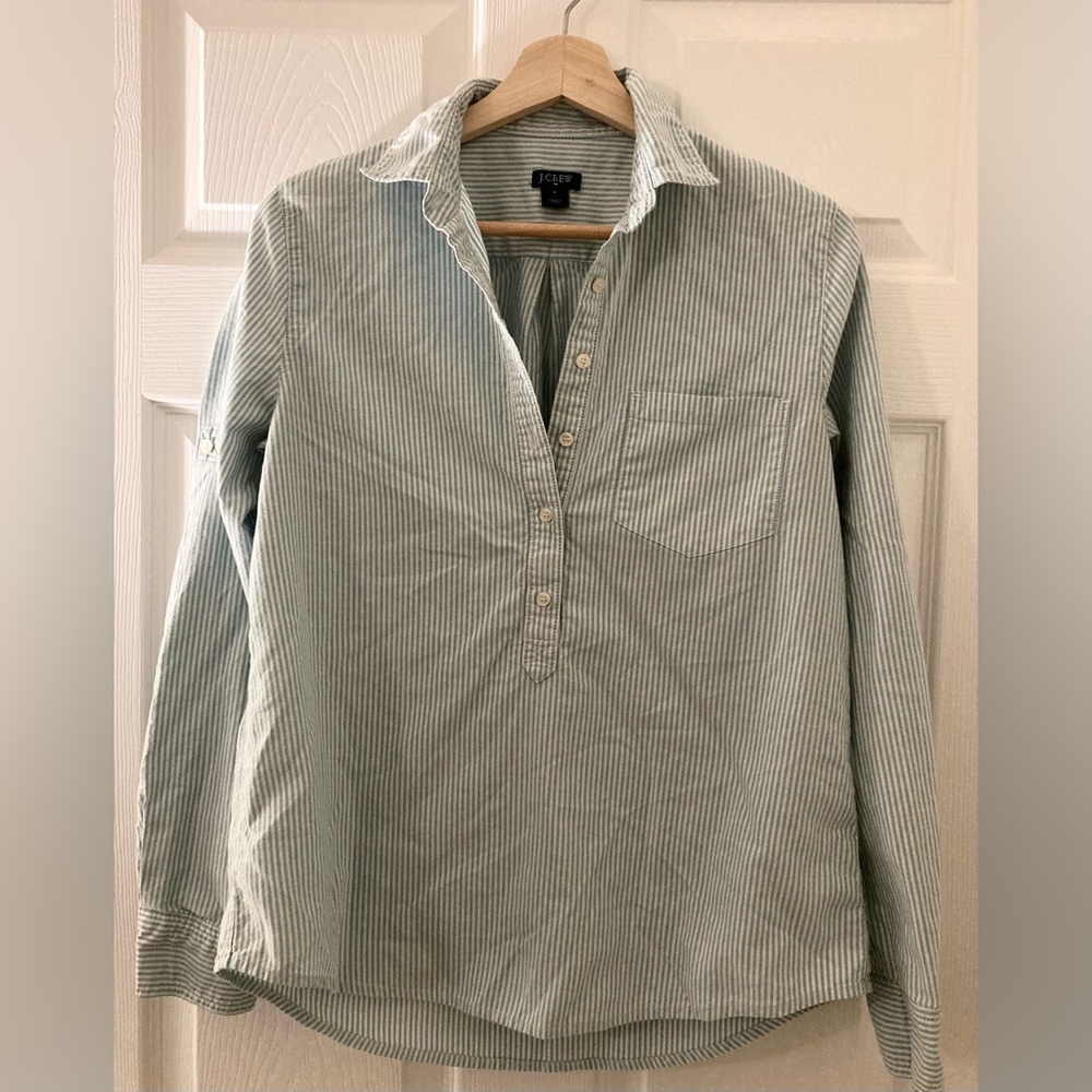JCrew striped pullover half button up. Size S